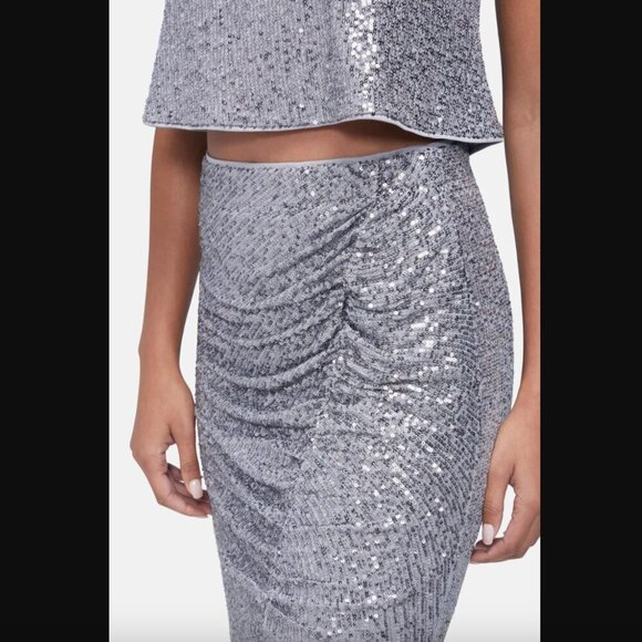 Wildfox Armidale Silver Sequin Side Slit Midi Skirt S NWT - Picture 5 of 9